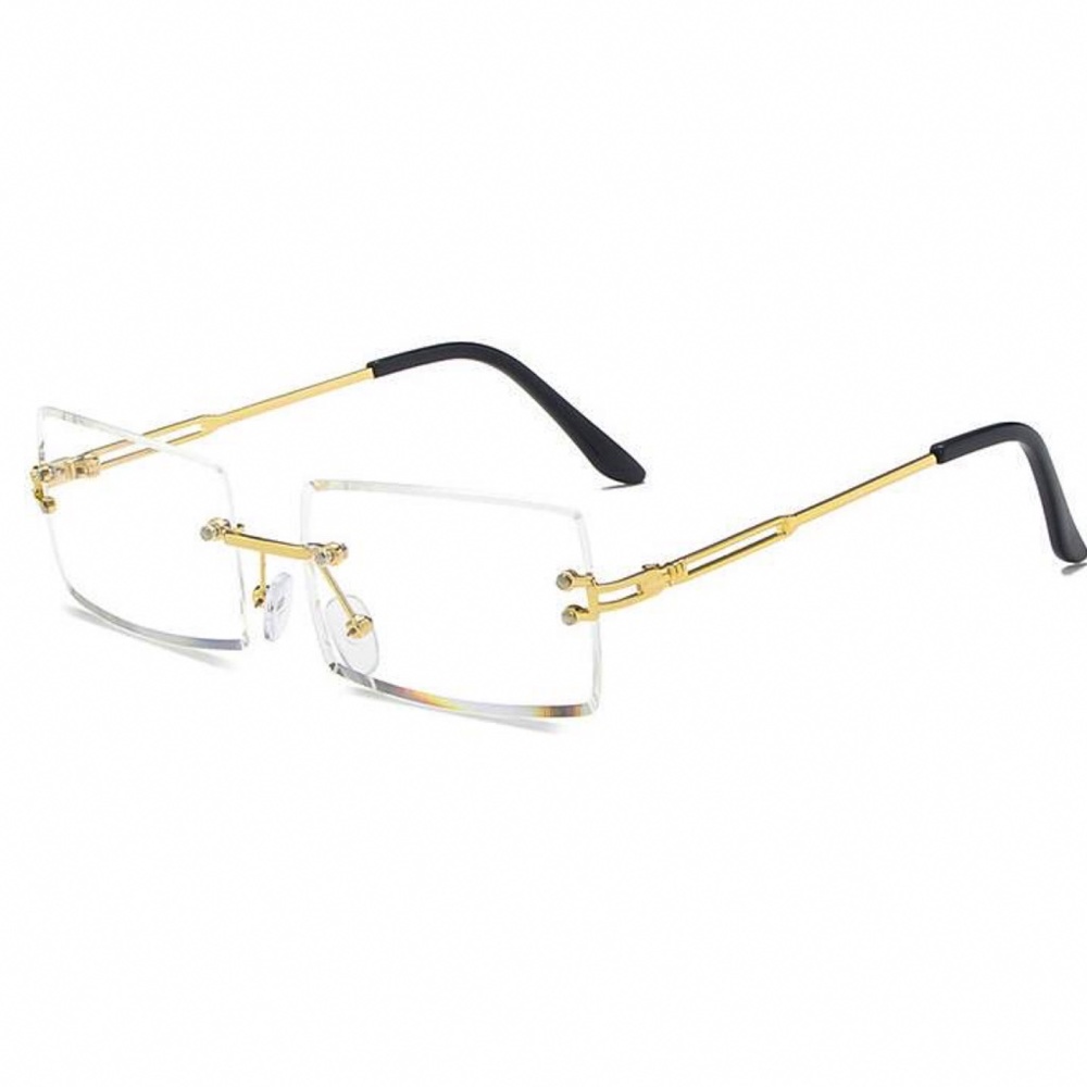 Men's Rimless Clear Lens Gold Frame Sunglasses